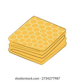 Stack of Beeswax Food Wraps with Honeycomb Pattern in Minimal Flat Vector Style for Zero Waste Kitchen Storage