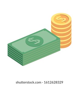 stack bills with pile coins isolated icon vector illustration design