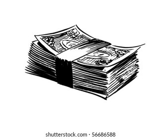 Stack Of Bills - Retro Clip Art