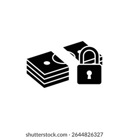 Stack Of Bills Under Lock Secure Money Icon