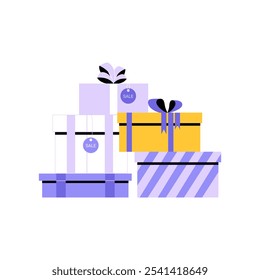 Stack Of Birthday Gifts In Flat Vector Illustration Symbolizing Celebration, Joy, And Special Occasion, Isolated On White Background