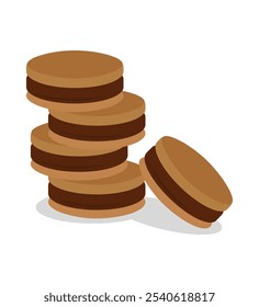 stack of biscuits, chocolate chip cookies, sandwich cookies, chocolate cookies vector, flat illustration