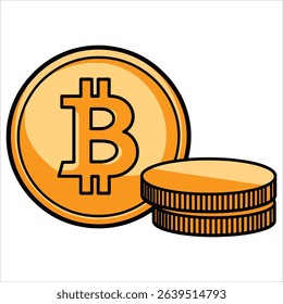 Stack of Bitcoin coins in clean vector style, modern cryptocurrency symbol. Perfect for fintech applications, trading platforms, and digital asset management designs.