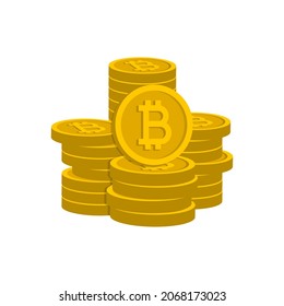 Stack of bitcoin coins in gold. Money icon 3d style isolated on white background. Vector illustration 