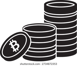 Stapel von Bitcoin-Münzen auf einem Stapel einzeln auf transparentem Hintergrund