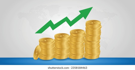 Stack of bitcoin with trading graph for finance investor. Cryptocurrency digital economy. Financial investment background concept. vector background world dotted map