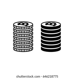 Stack of bitcoins. Piled coins with bitcoin signs with different edges. Vector Illustration
