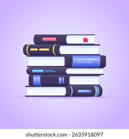 Stack of  black books for education and reading, graduation and knowledge concept in 3d vector illustration. Isolated vector icon.