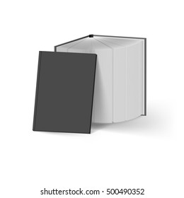 Stack of Black Books on White. Mockup Template