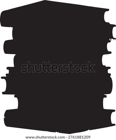 Stack of black books with textured spines neatly arranged against a plain white background