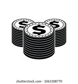 A stack of black and white dollar coins in vector format.