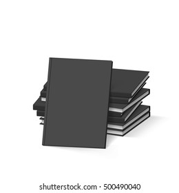 Stack of Blank Black Books on White. Mockup Template