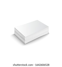 Stack of blank business card on white background with soft shadows. Vector illustration. A realistic business credit - gift card placeholder mockup stationary layout with shadow effects. 