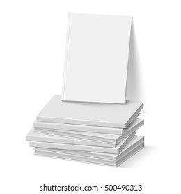 Stack of Blank Gray Books on White. Business Mockup Template