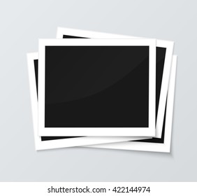 Stack of blank horizontal photo frames from instant camera with shadow isolated on gray background images. Realistic vector illustration of photo frame with space for images and photos. Photo frame