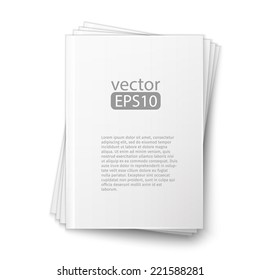 Stack of blank magazines template. on white background with soft shadows. Ready for your design. 