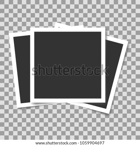 Stack of blank vintage paper photo frames with shadow isolated on transparent background for images. realistic vector illustration of photo frame with space for images and photos.