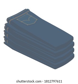 La pila de jeans azules está aislada en una vista isométrica de fondo blanco. Vector