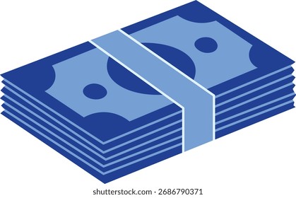 Pila de dinero de papel azul atado con una moneda de efectivo de banda azul claro