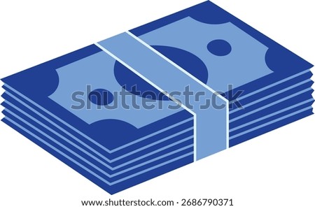Stack of blue paper money tied with a light blue band cash currency
