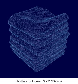 Stack of blue towels is shown in a blue background. The towels are stacked on top of each other, creating a sense of depth and texture. The image conveys a feeling of warmth and comfort