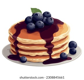 A stack of blueberry pancakes over white