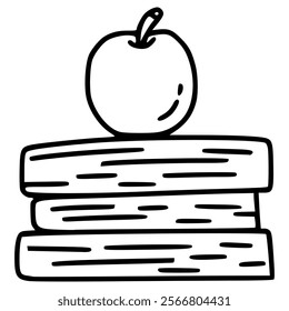 stack of book and apple hand drawn outline illustration
