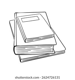 A stack of book hand drawn on transparent background. Vector image drawn with black lines.