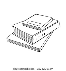 A stack of book hand drawn on transparent background. Vector image drawn with black lines.