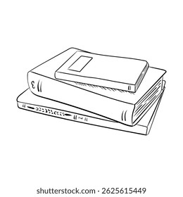 A stack of book hand drawn on transparent background. Vector image drawn with black lines. Back to school and knowledge day.