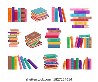 Stack of book on white background. Isolated pile books collection for school or library concept vector illustration.