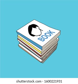 stack of book sketch in vector line