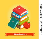Stack of book tomes with apple. Knowledge and education concept. Flat style vector isolated illustration.