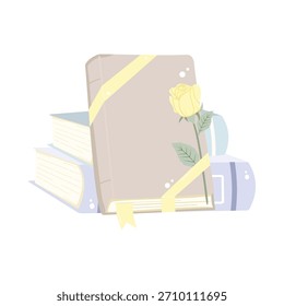 Stack of book with Yellow Rose Flower Illustration