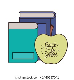 stack of books with apple fruit icon