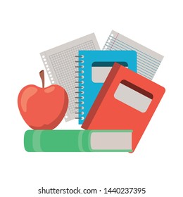 stack of books with apple fruit icon