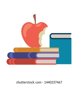 stack of books with apple fruit icon