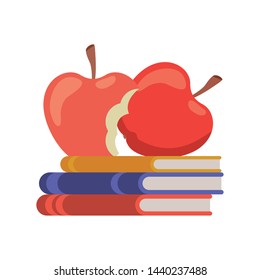 stack of books with apple fruit icon