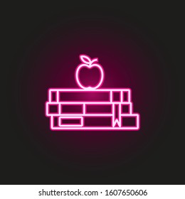 a stack of books with an apple neon style icon. Simple thin line, outline vector of education icons for ui and ux, website or mobile application