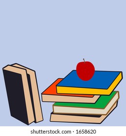 stack of books with apple on top