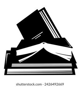 Stack of books. Black and white vector illustration.