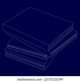 Stack of books with a blue background. The books are stacked on top of each other. Concept of organization and order, as the books are neatly arranged in a stack. The blue background adds a calming