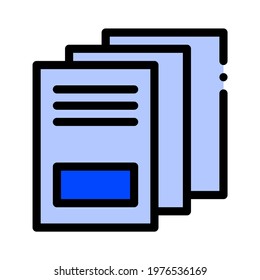 Stack of Books in Blue Filled Outline. Textbooks Symbol