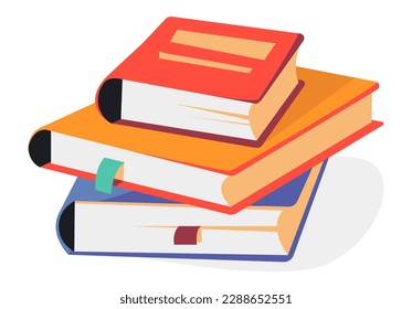 Stack of books with bookmarks. Color flat vector illustration isolated on a white background