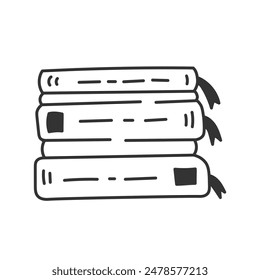 Stack of books with bookmarks Doodle Icon. Hand drawn Literature Library Reading Learning Education Studying line Symbol. Isolated outline vector illustration. 