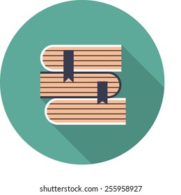  Stack of books with bookmarks icon