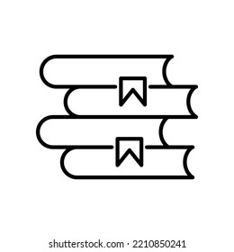 Pila de libros con icono de línea de marcadores. Aprendizaje, información, literatura, lectura un libro, conocimiento, sabiduría, libro de texto, lectura. Concepto de educación. Fondo blanco. Icono de línea de vector para empresas.
