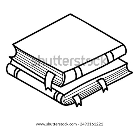 Stack of books with bookmarks. Outline doodle. Vector illustration. Line hand drawing for design and decoration