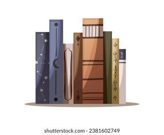 Stack of books. Bookstore, bookshop, library, book lover, bibliophile, education concept. Isolated vector illustration.