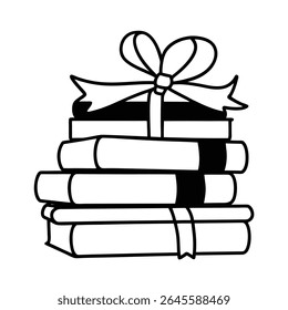 uma pilha de livros com títulos de natal embrulhados